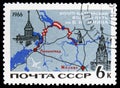 Postage stamp printed in USSR Russia shows Map of Volga-Baltic Canal System, Soviet transport serie, circa 1966 Royalty Free Stock Photo