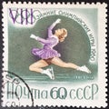 Postage stamp printed in USSR showing Woman Figure Skater at 1960 Winter Olympic Games