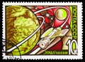 Postage stamp printed in USSR shows Zond-5 in Lunar Orbit, Cosmonautics Day serie, circa 1969