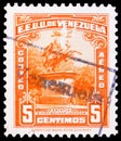 Postage stamp printed in Venezuela shows Statue of Bolivar at Caracas, 110th Anniversary of the Death of Simon Bolivar serie,