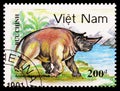 Postage stamp printed in Vietnam shows Arsinoitherium zitteli, Fauna 1960 serie, circa 1991