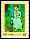 Postage stamp printed in Vietnam shows Child Holding a Dove, Picasso Paintings serie, circa 1987