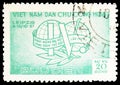 Postage stamp printed in Vietnam shows Congress Emblem, World Trade Union Congress serie, circa 1957