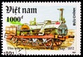 Postage stamp printed in Vietnam shows Crampton 80 - France 1852, Ancient locomotives serie, circa 1991