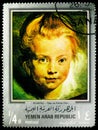 Postage stamp printed in Yemen shows Head of a girl, Paintings by Rubens, Silver frame serie, circa 1968
