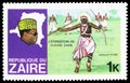 Postage stamp printed in Zaire shows Ntore-dancer, Discovery of the River Zaire serie, circa 1979