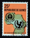 Postage stamp Republic of Guinea 1971. UNICEF Emblem Map of Africa