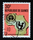 Postage stamp Republic of Guinea 1971. UNICEF Emblem Map of Africa