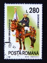 Postage stamp Romania 1995. Dorobant horseman with flag