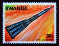 Postage stamp Rwanda, 1976. Apollo Soyuz rocket in space