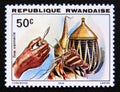 Postage stamp Rwanda, 1979. Basket weaving handcraft Royalty Free Stock Photo