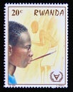 Postage stamp Rwanda, 1981. Disabled Child Painting