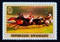 Postage stamp Rwanda, 1970. The Epsom Derby by ThÃÂ©odore Gericault Painting