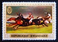 Postage stamp Rwanda, 1970. The Epsom Derby by ThÃÂ©odore Gericault painting