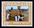 Postage stamp Rwanda, 1975. Fork lift truck on airfield