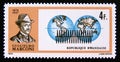 Postage stamp Rwanda, 1974. Guglielmo Marconi, Globe and Radio waves