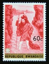 Postage stamp Rwanda, 1967. Saint Christopher by Dieric Bouts painting