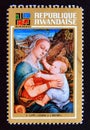 Postage stamp Rwanda, 1973. Virgin and Child by Filippo Lippi Painting