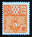 Postage stamp Saint Pierre and Miquelon, 1947. Arms and Fishing Schooner