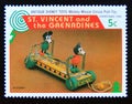 Postage stamp Saint Vincent and The Grenadines 1995. Mickey Mouse Circus Pull toy Royalty Free Stock Photo