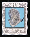 Postage stamp San Marino, 1974. Ancient knight Harness Helmet