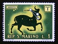 Postage stamp San Marino, 1970. Aries The Ram zodiac sign stars