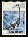 Postage stamp San Marino, 1965. Brachiosaurus prehistoric dinosaur animal