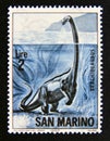 Postage stamp San Marino, 1965. Brachiosaurus prehistoric dinosaur