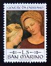 Postage stamp San Marino, 1973. Details from Adoration of the Kings, painting by Gentile Fabriano