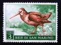 Postage stamp San Marino, 1960. Eurasian Woodcock Scolopax rusticola bird