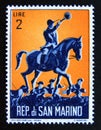 Postage stamp San Marino, 1962. Hunting scene Hound master on horseback