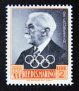 Postage stamp San Marino, 1959. Pierre Baron de Coubertin