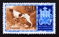 Postage stamp San Marino, 1956. Pointer dog breed Canis lupus familiaris