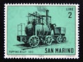 Postage stamp San Marino, 1964. Puffing Billy 1813 steam locomotive Royalty Free Stock Photo