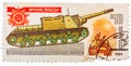 Postage stamp show Russian self-propelled gun ISU-152 Royalty Free Stock Photo