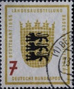 This postage stamp shows the coat of arms of Baden WÃÂ¼rttemberg on the occasion of the regional exhibition in