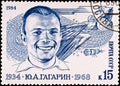 Postage stamp shows Yuri Gagarin