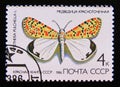 Postage stamp Soviet Union, CCCP,, 1986. Crimson speckled Moth Utetheisa pulchella butterfly