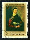 Postage stamp Soviet union, CCCP 1982. Portrait of an Actor, Domenico Fetti painting