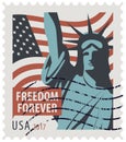 Postage stamp with Statue of Liberty and flag USA Royalty Free Stock Photo