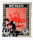 A postage stamp from Sudan Camel postman series, Value 50PT fifty piasters, circa 1951