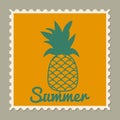 Postage stamp summer vacation Pineapple. Retro vintage design vector illustration isolated