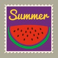 Postage stamp summer vacation Watermelon. Retro vintage design vector illustration isolated