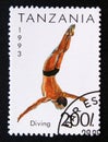 Postage stamp Tanzania 1993, diving sport contestant