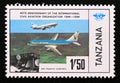 Postage stamp Tanzania, 1984, Douglas DC-10, Boeing 737 aircraft and air traffic control