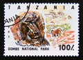 Postage stamp Tanzania, 1993. Gombe National Park, Olive Baboon Papio anubis