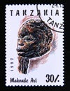 Postage stamp Tanzania, 1992. Makonde Art head Carved face