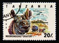 Postage stamp Tanzania, 1993. Ngorongoro Crater, Black Rhinoceros Diceros bicornis