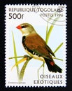 Postage stamp Togo, 1996. Diamond Firetail Emblema guttata bird