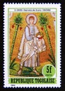 Postage stamp Togo, 1984. The Twelve Apostles: Saint Simon Baptistry Fresco